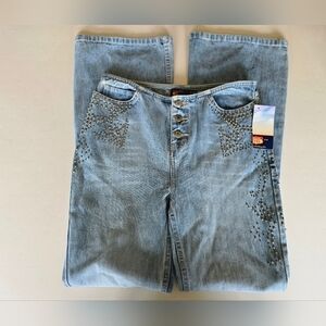 NWT Y2K Vintage Route 66 Low Rise Boot Cut Studded Womens Jeans Size 4.